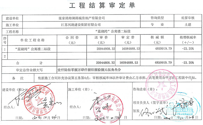 蓝湖湾”公寓楼工程审定单